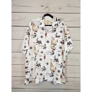 White Sands Men's Aruba Boat‎ Vacation Printed Short Sleeve Button Down Shirt XL